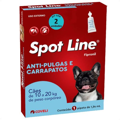SPOT LINE ANTIPULGAS E CARRAPATOS 1,34ML PARA CÃES DE 10 A 20KG COVELI KIT COM 2